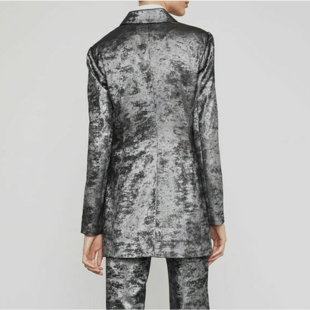 BCBGMaxAzria🩶 Metallic Gray/Black Double Breasted Long Blazer. Size XS - Picture 2 of 10